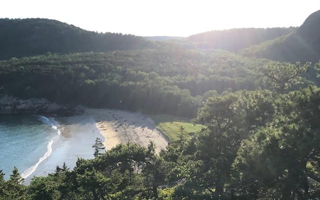 Views of Sand Beach from Great Head Trail - dog friendly acadia national park hikes