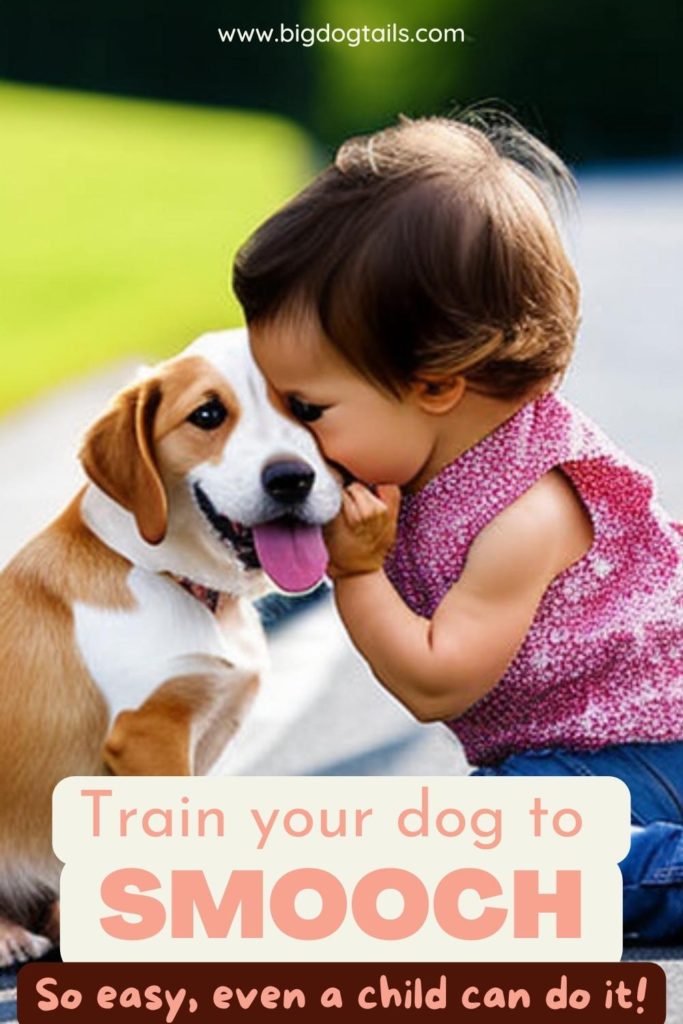 Toddler kissing her happy dog.